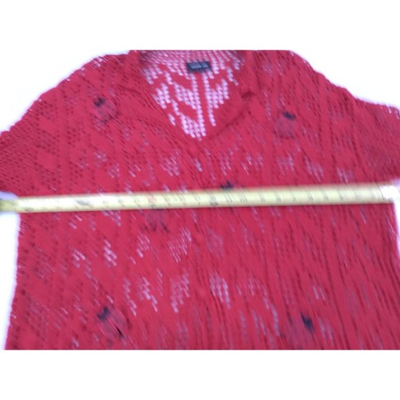 Morgan Cole open knit red button unique cardigan w/ Ladybugs measures Large/XL - Picture 11 of 16